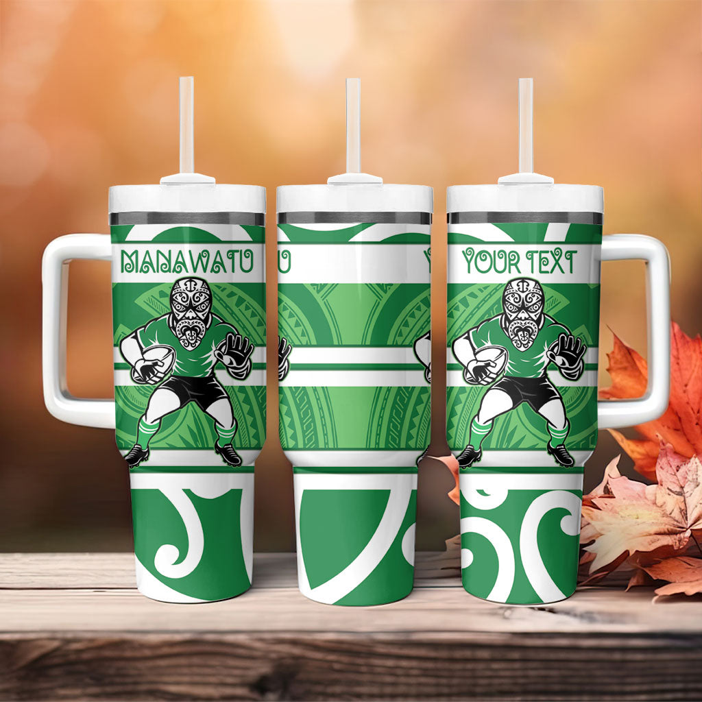Manawatu Custom Rugby New Zealand Tumbler With Handle Aotearoa Maori Pukana Tiki Mascot