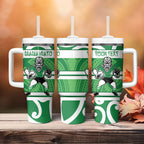 Manawatu Custom Rugby New Zealand Tumbler With Handle Aotearoa Maori Pukana Tiki Mascot