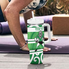 Manawatu Custom Rugby New Zealand Tumbler With Handle Aotearoa Maori Pukana Tiki Mascot