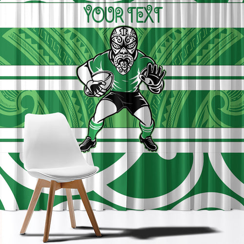 Manawatu Custom Rugby New Zealand Window Curtain Aotearoa Maori Pukana Tiki Mascot