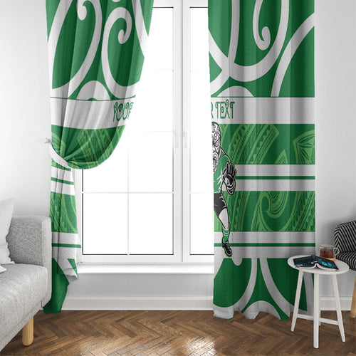 Manawatu Custom Rugby New Zealand Window Curtain Aotearoa Maori Pukana Tiki Mascot
