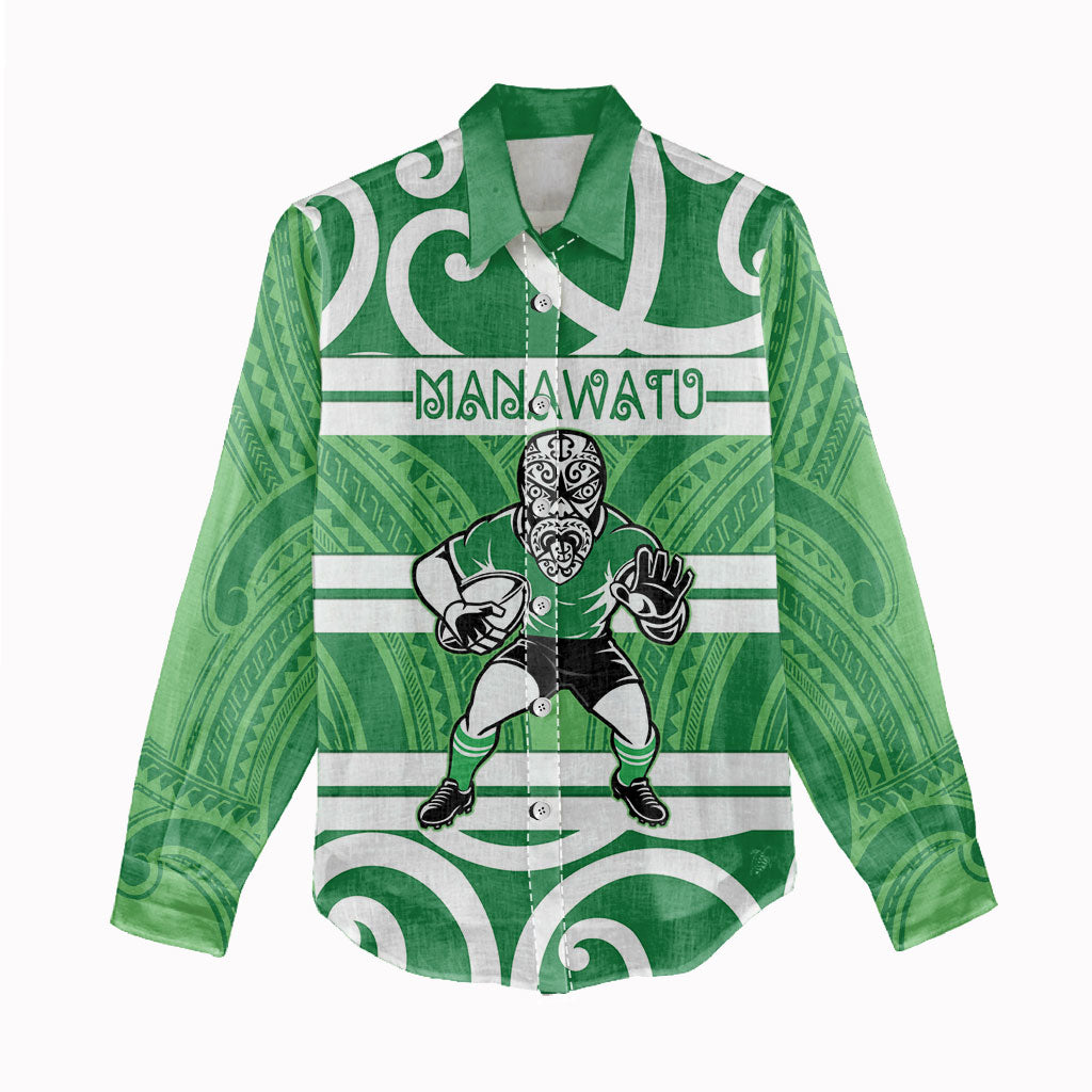 Manawatu Custom Rugby New Zealand Women Casual Shirt Aotearoa Maori Pukana Tiki Mascot