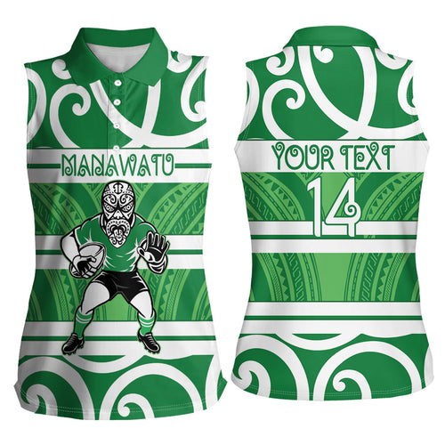 Manawatu Custom Rugby New Zealand Women Sleeveless Polo Shirt Aotearoa Maori Pukana Tiki Mascot