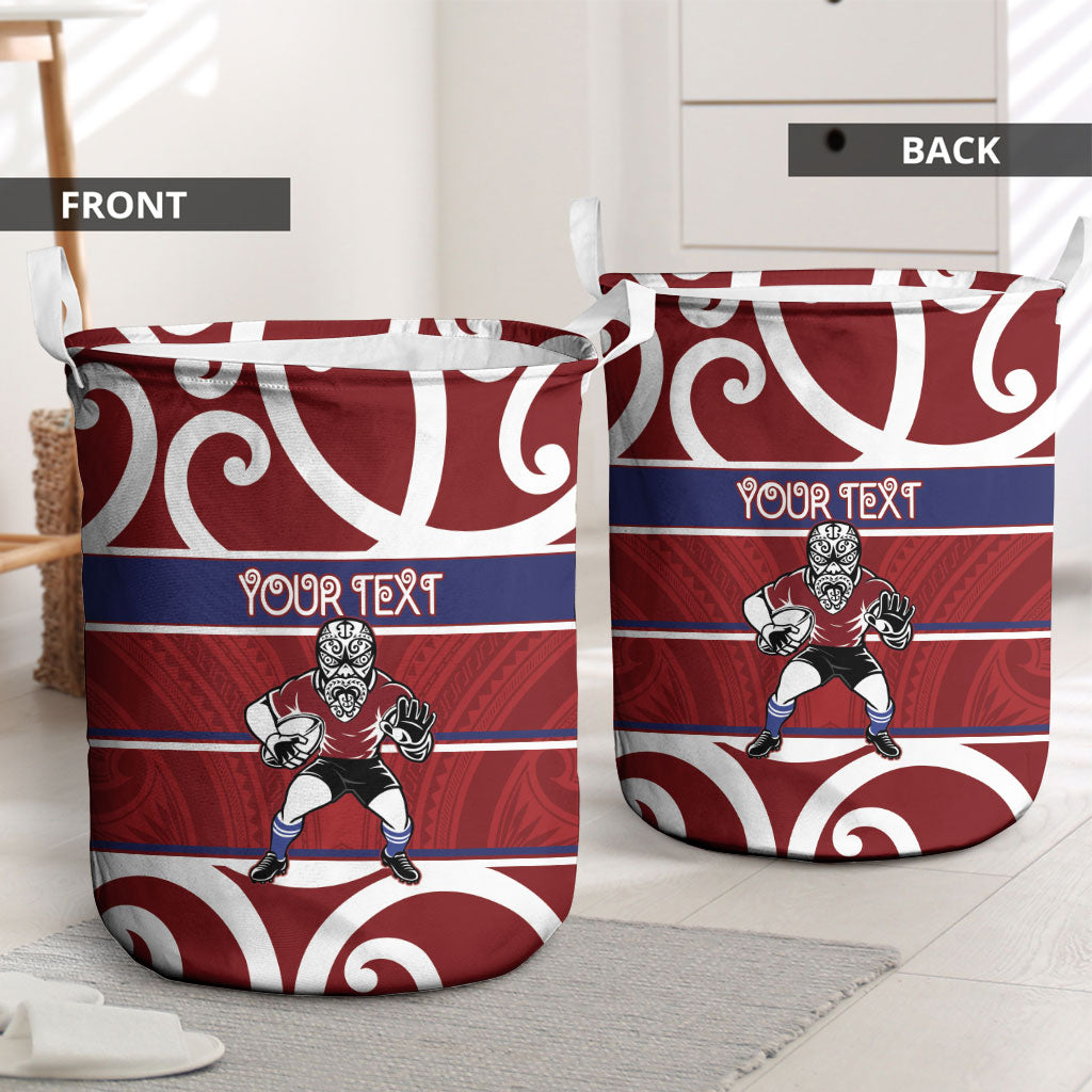 Southland Custom Rugby New Zealand Laundry Basket Aotearoa Maori Pukana Tiki Mascot