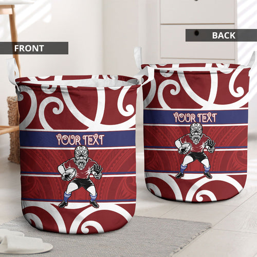 Southland Custom Rugby New Zealand Laundry Basket Aotearoa Maori Pukana Tiki Mascot