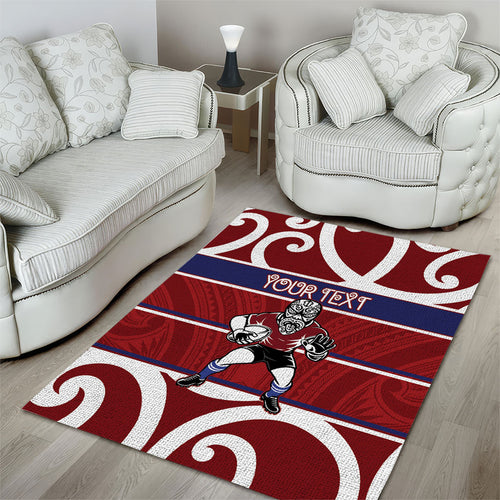 Southland Custom Rugby New Zealand Area Rug Aotearoa Maori Pukana Tiki Mascot