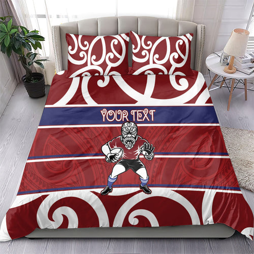 Southland Custom Rugby New Zealand Bedding Set Aotearoa Maori Pukana Tiki Mascot