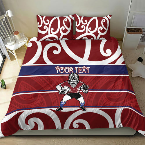 Southland Custom Rugby New Zealand Bedding Set Aotearoa Maori Pukana Tiki Mascot