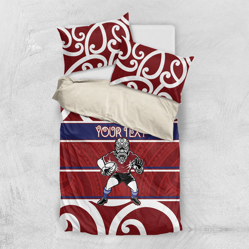 Southland Custom Rugby New Zealand Bedding Set Aotearoa Maori Pukana Tiki Mascot