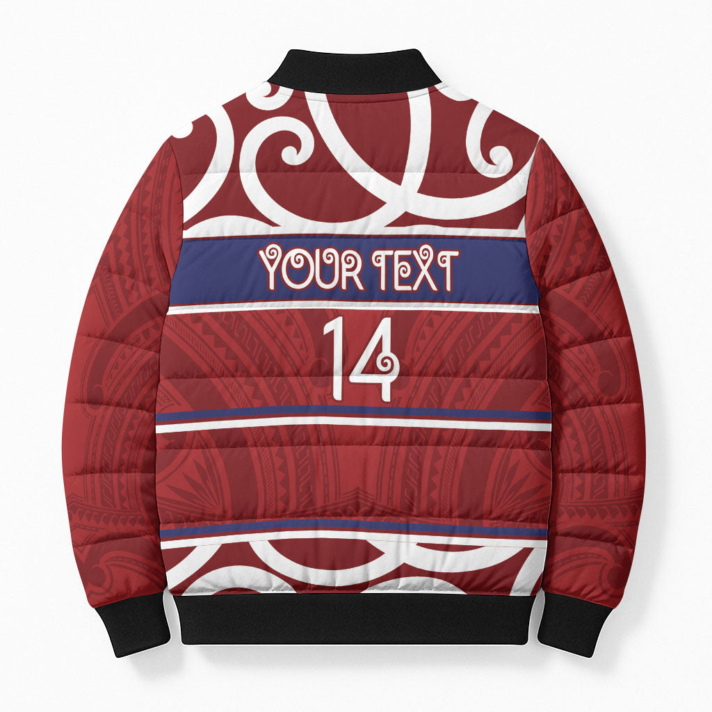 Southland Custom Rugby New Zealand Bomber Puffer Jacket Aotearoa Maori Pukana Tiki Mascot