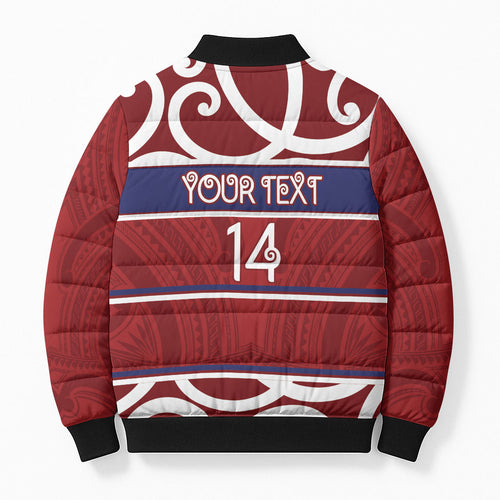 Southland Custom Rugby New Zealand Bomber Puffer Jacket Aotearoa Maori Pukana Tiki Mascot