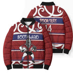 Southland Custom Rugby New Zealand Bomber Puffer Jacket Aotearoa Maori Pukana Tiki Mascot