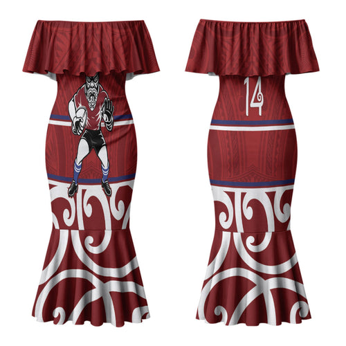 Southland Custom Rugby New Zealand Couples Matching Mermaid Dress and Hawaiian Shirt Aotearoa Maori Pukana Tiki Mascot