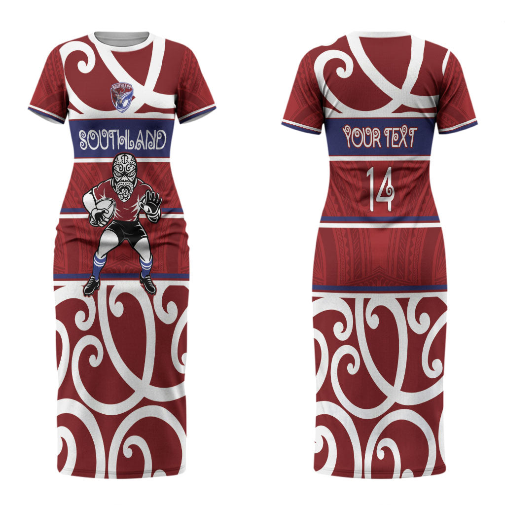Southland Custom Rugby New Zealand Couples Matching Short Sleeve Bodycon Dress and Hawaiian Shirt Aotearoa Maori Pukana Tiki Mascot