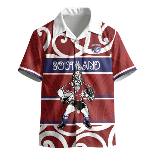 Southland Custom Rugby New Zealand Kid Hawaiian Shirt Aotearoa Maori Pukana Tiki Mascot