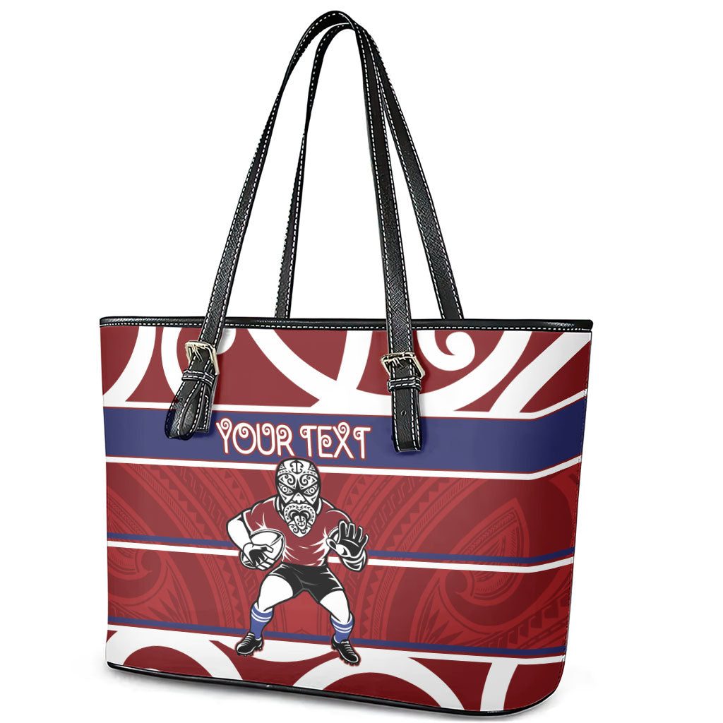 Southland Custom Rugby New Zealand Leather Tote Bag Aotearoa Maori Pukana Tiki Mascot