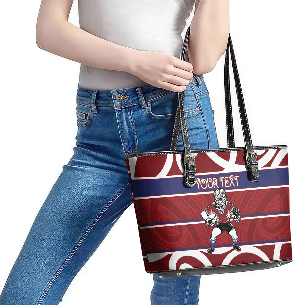 Southland Custom Rugby New Zealand Leather Tote Bag Aotearoa Maori Pukana Tiki Mascot