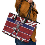 Southland Custom Rugby New Zealand Leather Tote Bag Aotearoa Maori Pukana Tiki Mascot