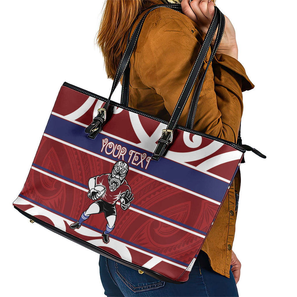 Southland Custom Rugby New Zealand Leather Tote Bag Aotearoa Maori Pukana Tiki Mascot