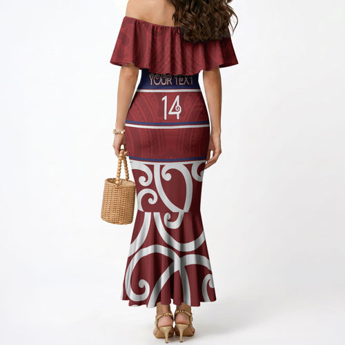Southland Custom Rugby New Zealand Mermaid Dress Aotearoa Maori Pukana Tiki Mascot