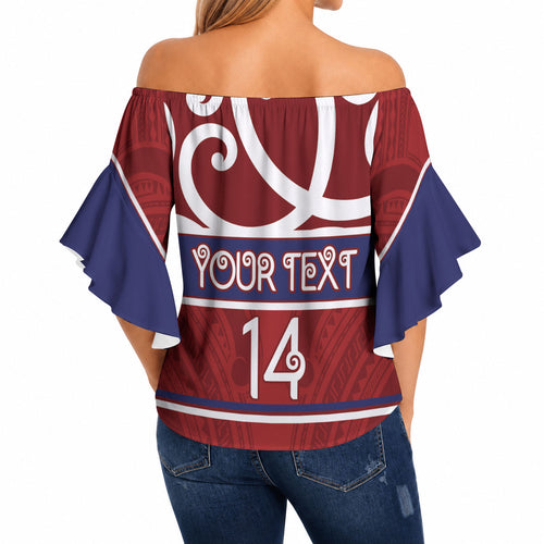 Southland Custom Rugby New Zealand Off Shoulder Wrap Waist Top Aotearoa Maori Pukana Tiki Mascot