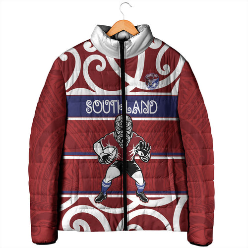 Southland Custom Rugby New Zealand Padded Jacket Aotearoa Maori Pukana Tiki Mascot