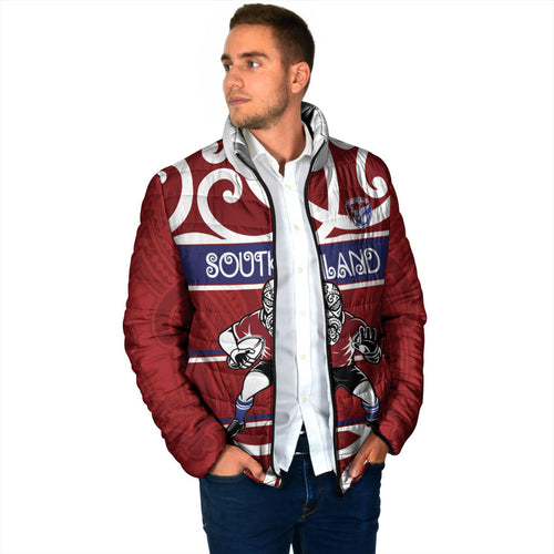 Southland Custom Rugby New Zealand Padded Jacket Aotearoa Maori Pukana Tiki Mascot