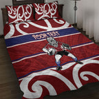 Southland Custom Rugby New Zealand Quilt Bed Set Aotearoa Maori Pukana Tiki Mascot