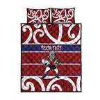 Southland Custom Rugby New Zealand Quilt Bed Set Aotearoa Maori Pukana Tiki Mascot