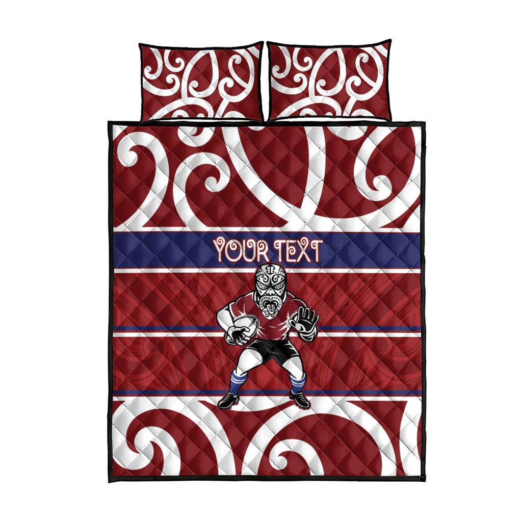 Southland Custom Rugby New Zealand Quilt Bed Set Aotearoa Maori Pukana Tiki Mascot