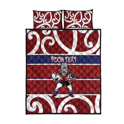 Southland Custom Rugby New Zealand Quilt Bed Set Aotearoa Maori Pukana Tiki Mascot