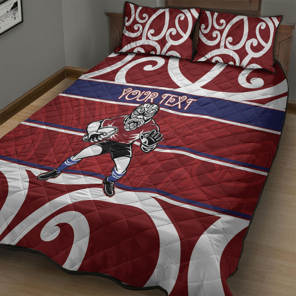 Southland Custom Rugby New Zealand Quilt Bed Set Aotearoa Maori Pukana Tiki Mascot