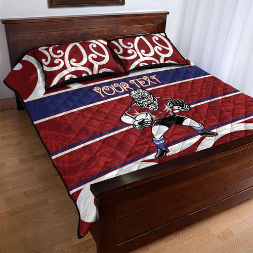 Southland Custom Rugby New Zealand Quilt Bed Set Aotearoa Maori Pukana Tiki Mascot