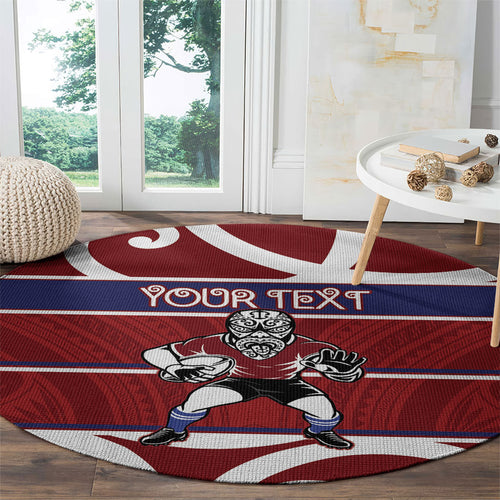 Southland Custom Rugby New Zealand Round Carpet Aotearoa Maori Pukana Tiki Mascot