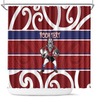 Southland Custom Rugby New Zealand Shower Curtain Aotearoa Maori Pukana Tiki Mascot