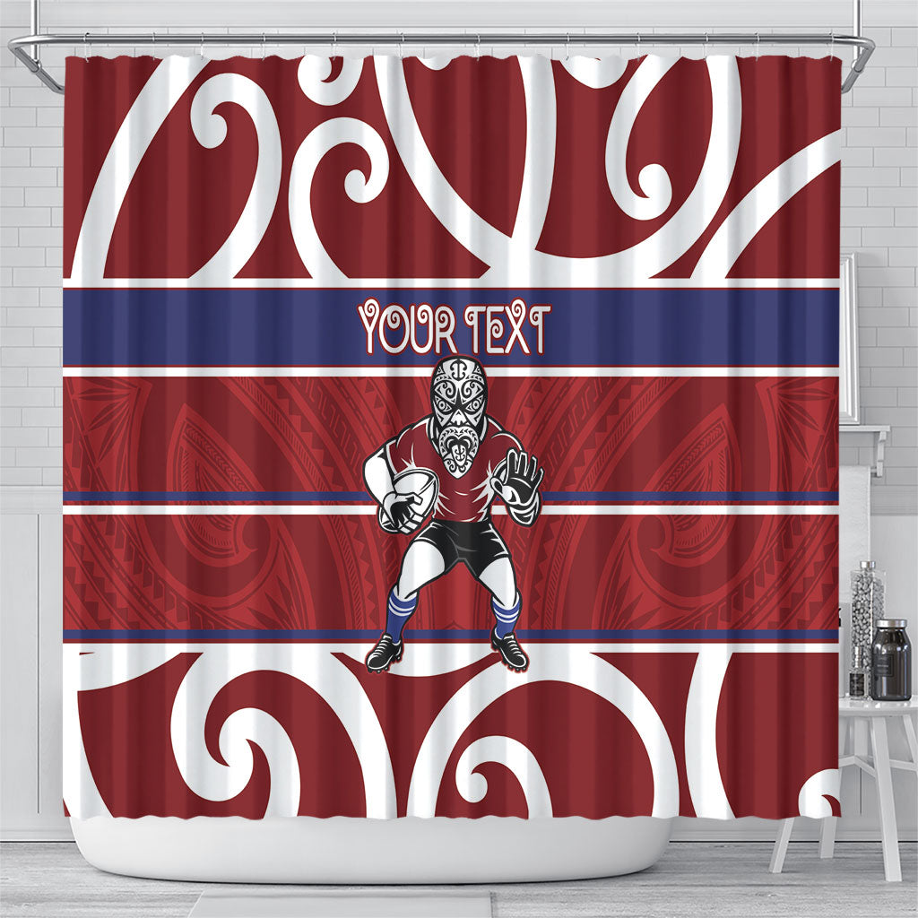 Southland Custom Rugby New Zealand Shower Curtain Aotearoa Maori Pukana Tiki Mascot
