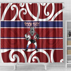 Southland Custom Rugby New Zealand Shower Curtain Aotearoa Maori Pukana Tiki Mascot