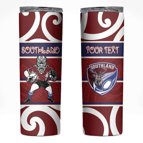 Southland Custom Rugby New Zealand Skinny Tumbler Aotearoa Maori Pukana Tiki Mascot