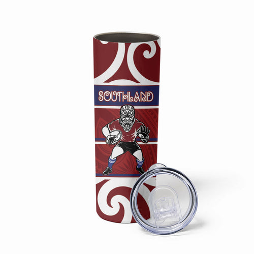 Southland Custom Rugby New Zealand Skinny Tumbler Aotearoa Maori Pukana Tiki Mascot