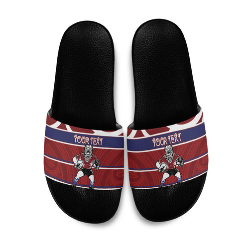 Southland Custom Rugby New Zealand Slide Sandals Aotearoa Maori Pukana Tiki Mascot
