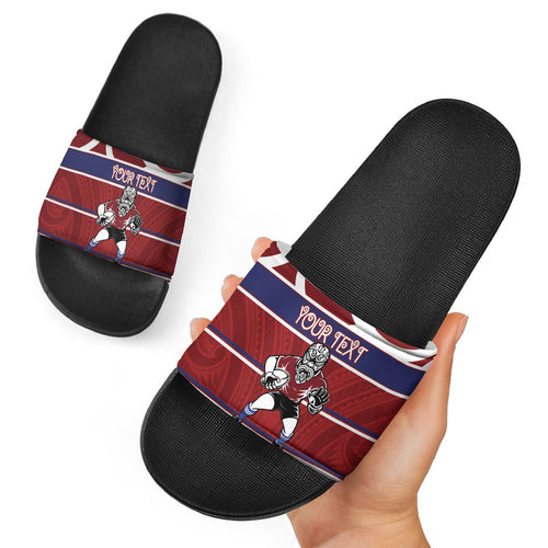 Southland Custom Rugby New Zealand Slide Sandals Aotearoa Maori Pukana Tiki Mascot