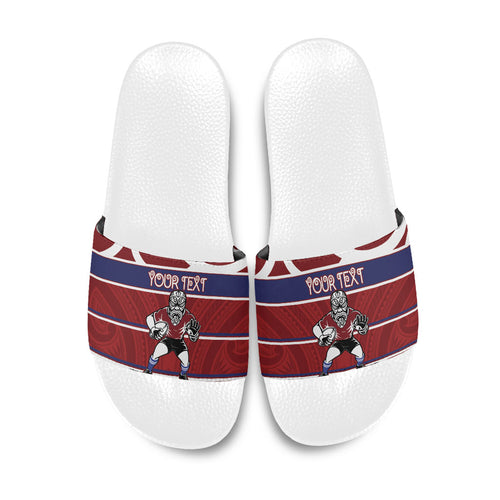 Southland Custom Rugby New Zealand Slide Sandals Aotearoa Maori Pukana Tiki Mascot