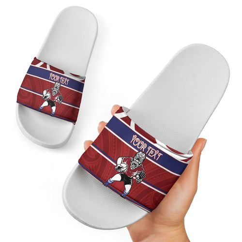 Southland Custom Rugby New Zealand Slide Sandals Aotearoa Maori Pukana Tiki Mascot