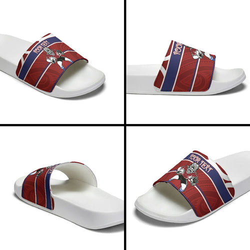 Southland Custom Rugby New Zealand Slide Sandals Aotearoa Maori Pukana Tiki Mascot