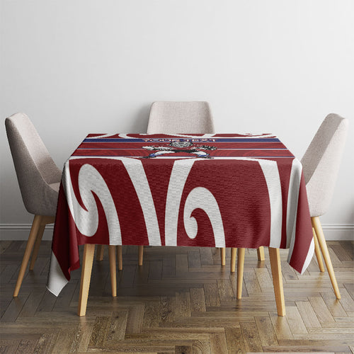 Southland Custom Rugby New Zealand Tablecloth Aotearoa Maori Pukana Tiki Mascot