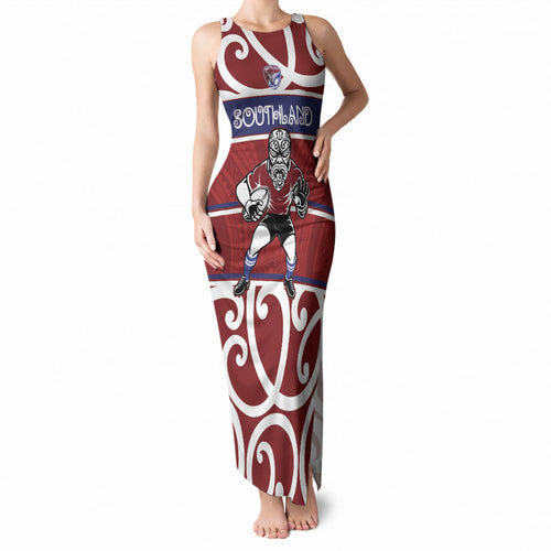 Southland Custom Rugby New Zealand Tank Maxi Dress Aotearoa Maori Pukana Tiki Mascot
