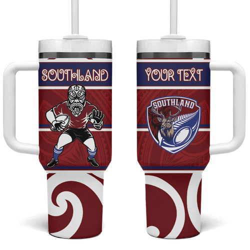Southland Custom Rugby New Zealand Tumbler With Handle Aotearoa Maori Pukana Tiki Mascot