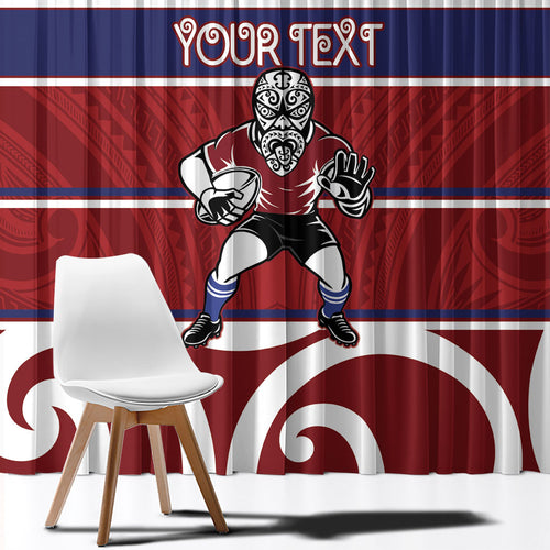 Southland Custom Rugby New Zealand Window Curtain Aotearoa Maori Pukana Tiki Mascot
