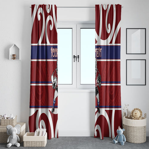 Southland Custom Rugby New Zealand Window Curtain Aotearoa Maori Pukana Tiki Mascot