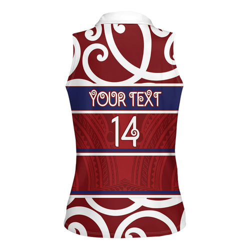 Southland Custom Rugby New Zealand Women Sleeveless Polo Shirt Aotearoa Maori Pukana Tiki Mascot